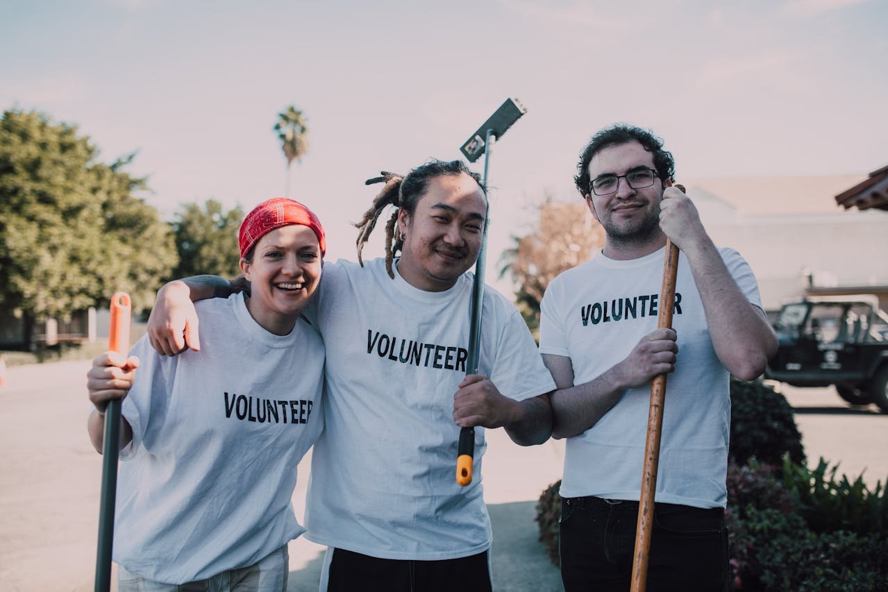 Volunteers working together at a nonprofit community service project